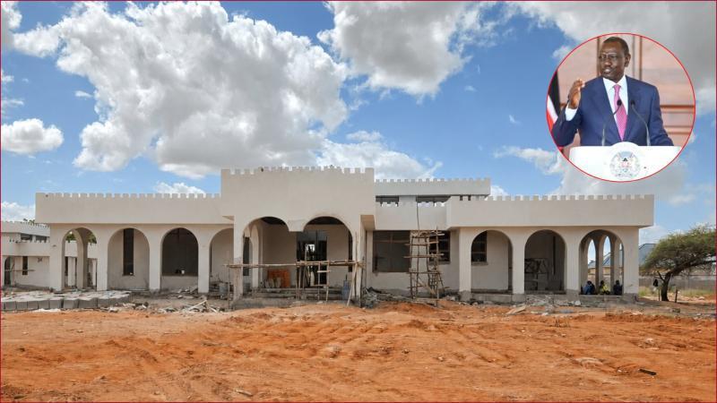 A view of Wajir State Lodge still under construction. (Inset: President William Ruto).